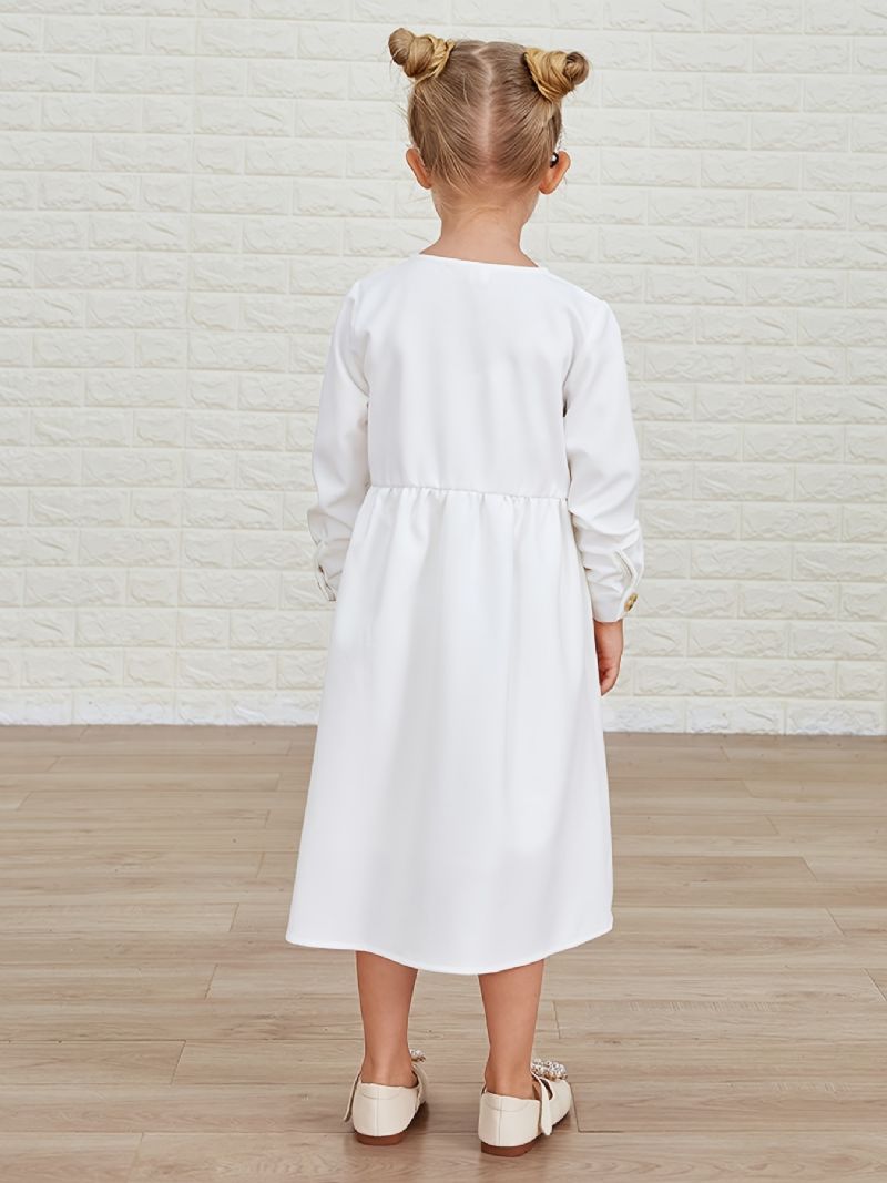 Pige Solid Langærmet Button Up Casual Dress Børnetøj