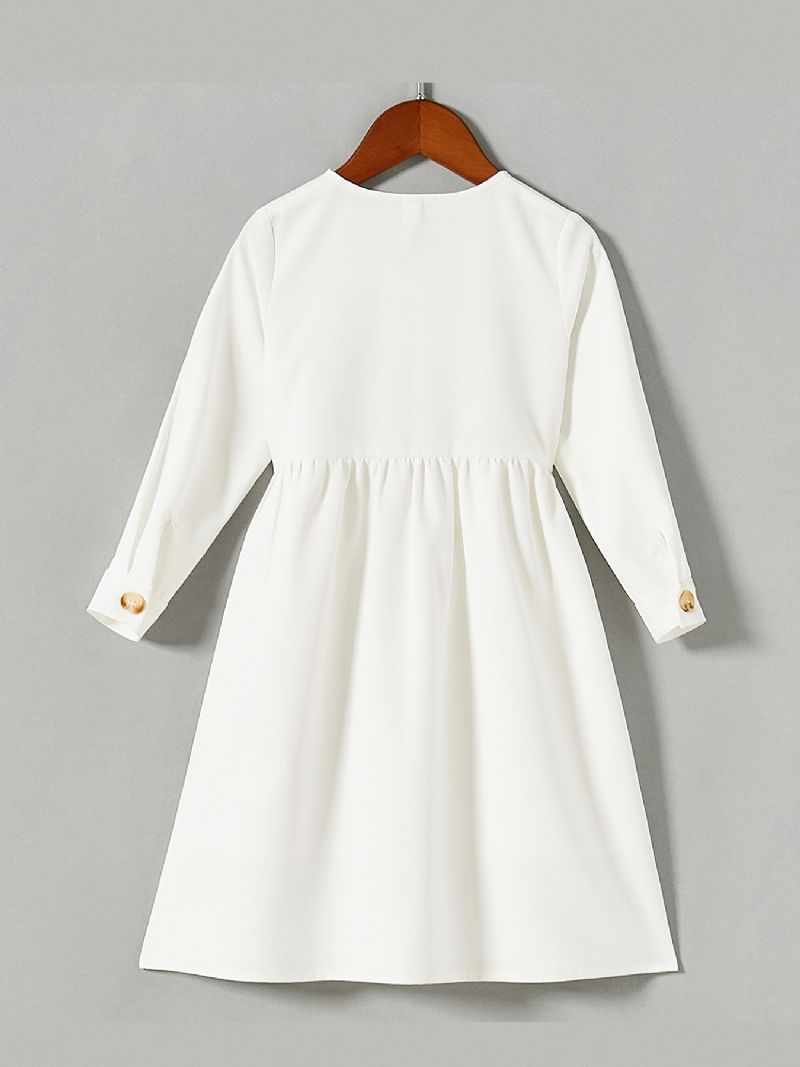 Pige Solid Langærmet Button Up Casual Dress Børnetøj