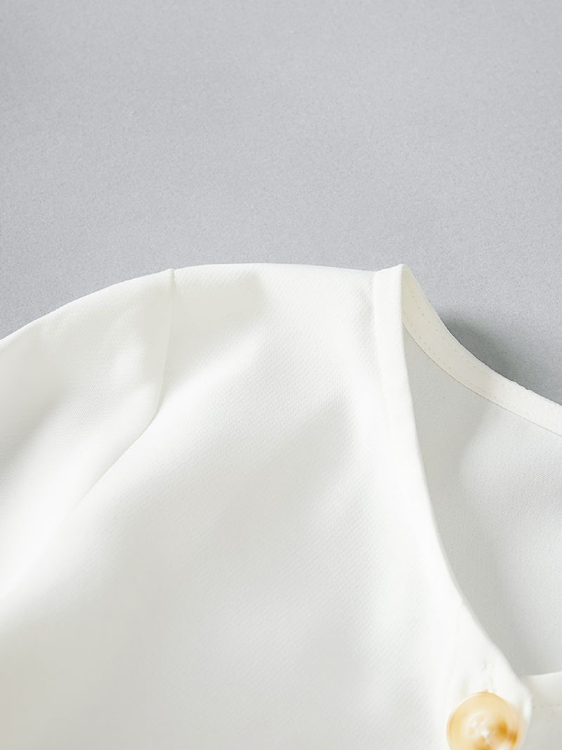 Pige Solid Langærmet Button Up Casual Dress Børnetøj