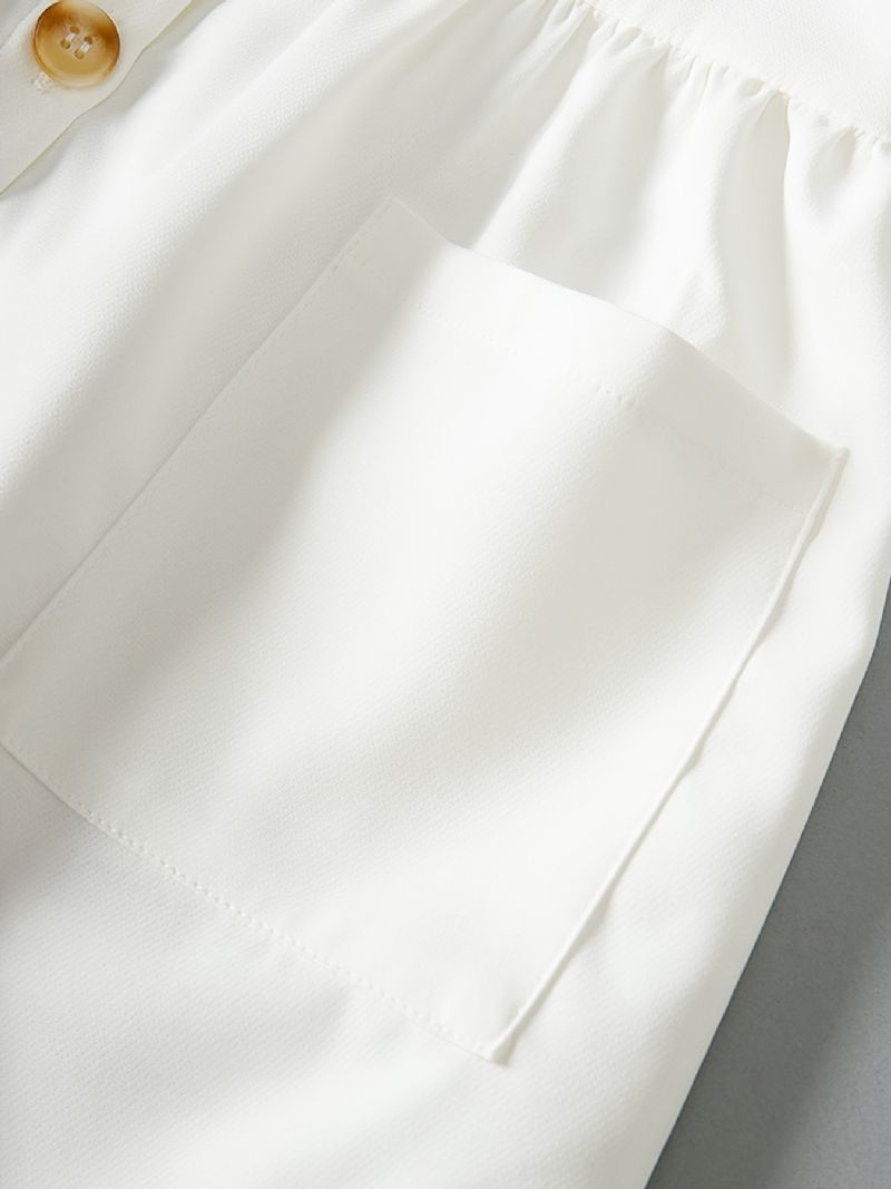 Pige Solid Langærmet Button Up Casual Dress Børnetøj