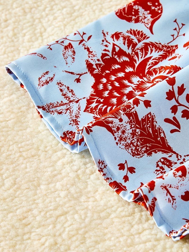 Pige V-hals Langærmet Blå Blomster Print Kjole Børnetøj