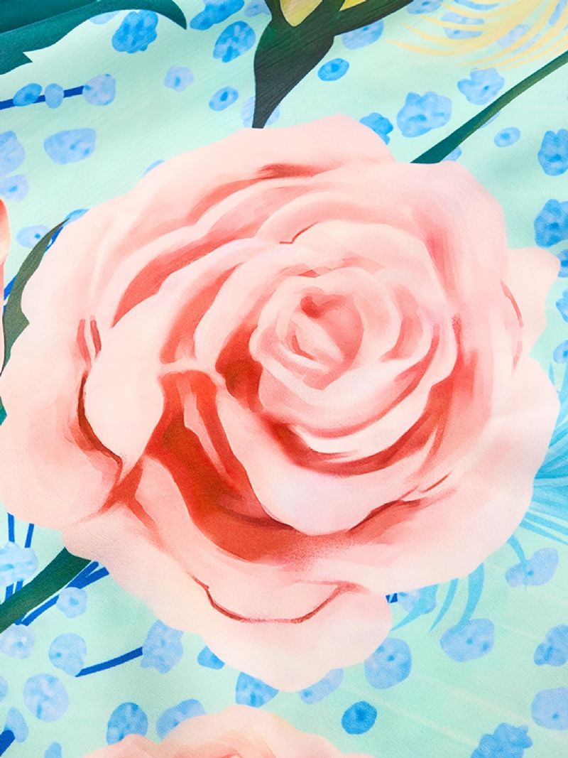 Pige V-hals Langærmet Strikket Syning Blomsterprint Kjole Børnetøj