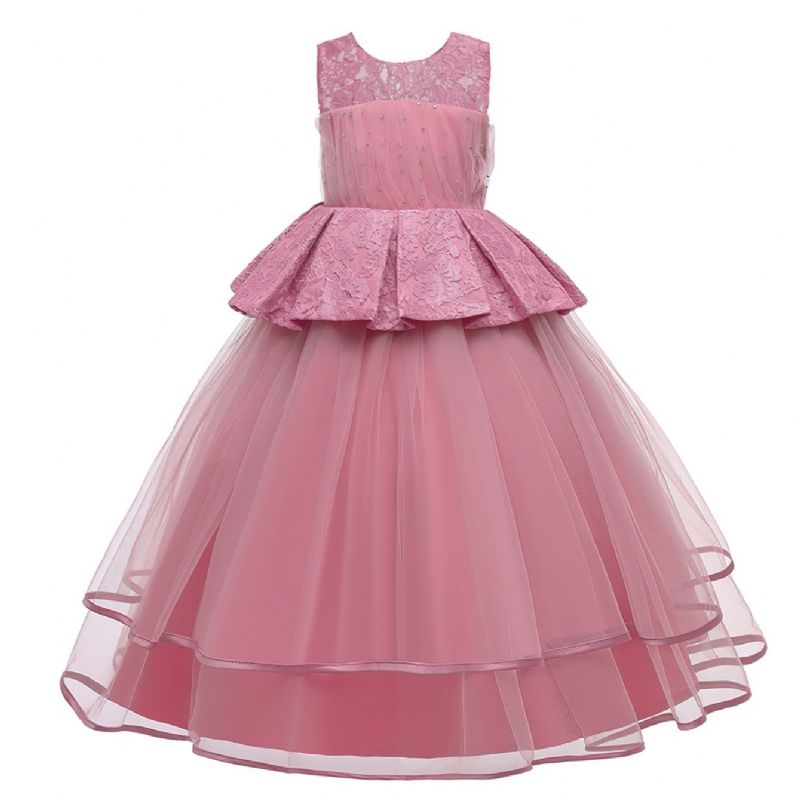 Pigeekjole Ærmeløs Puffy Princess Dress Blonde Patchwork Flisekjole