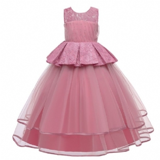 Pigeekjole Ærmeløs Puffy Princess Dress Blonde Patchwork Flisekjole