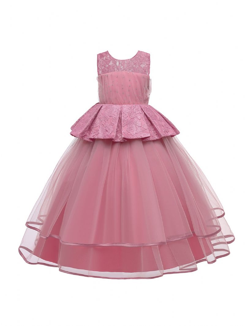 Pigeekjole Ærmeløs Puffy Princess Dress Blonde Patchwork Flisekjole