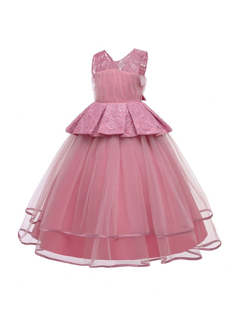 Pigeekjole Ærmeløs Puffy Princess Dress Blonde Patchwork Flisekjole