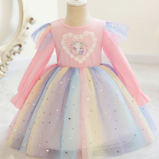 Pigekjole Casual Mode Unicorn Rainbow Pailletter Mesh-kjole Til Fødselsdagsfest Cosplay