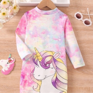 Pigekjole Tie Dye Unicorn Print Langærmet Kjole Prinsessekjole