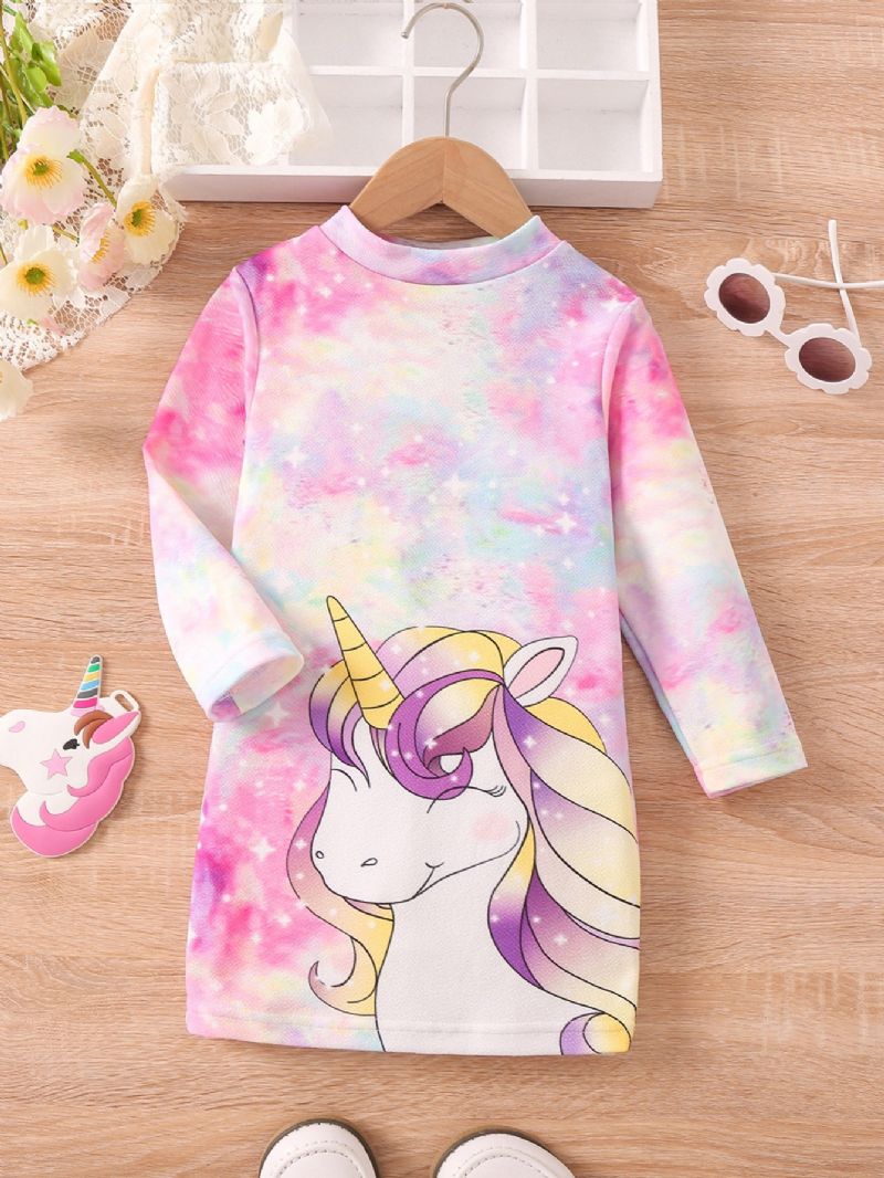 Pigekjole Tie Dye Unicorn Print Langærmet Kjole Prinsessekjole