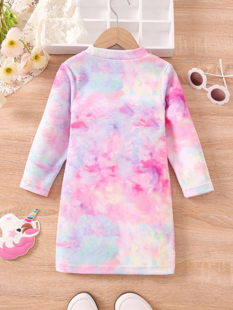 Pigekjole Tie Dye Unicorn Print Langærmet Kjole Prinsessekjole