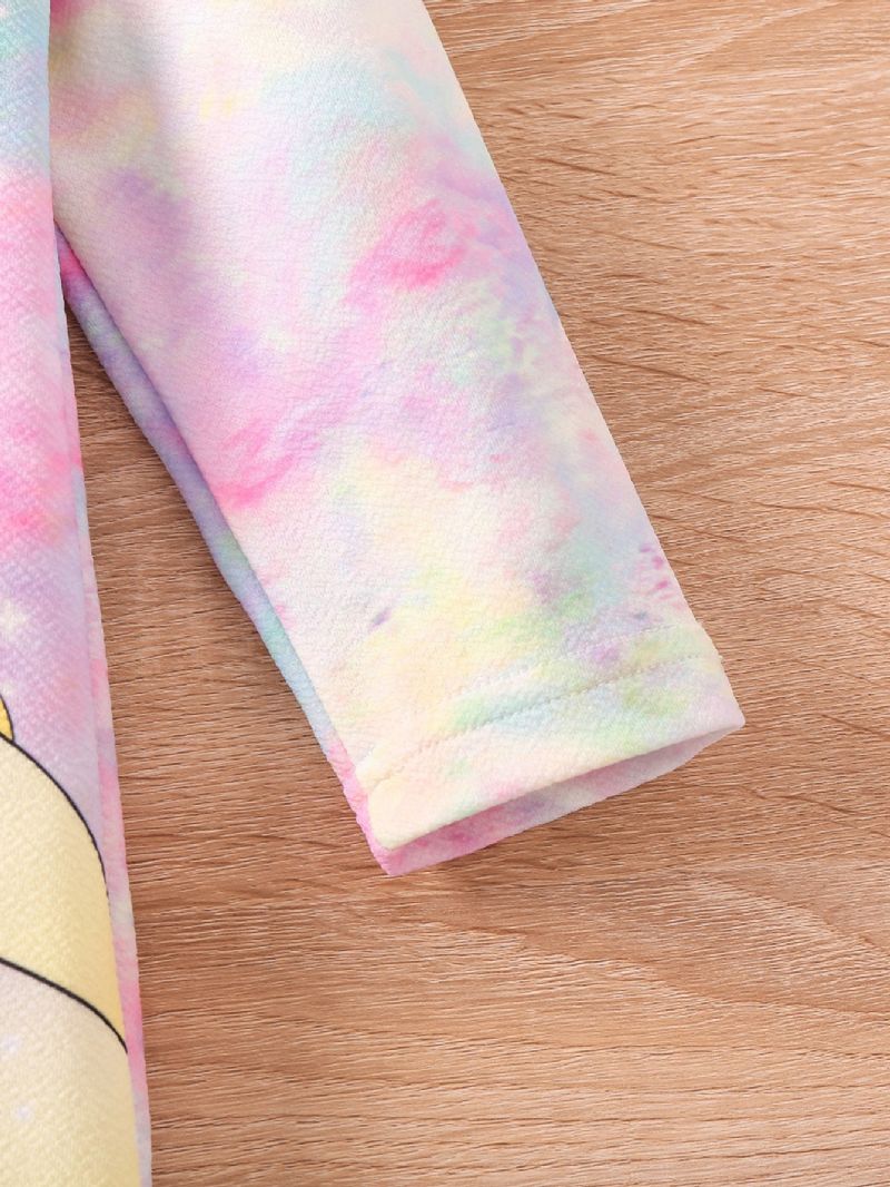 Pigekjole Tie Dye Unicorn Print Langærmet Kjole Prinsessekjole