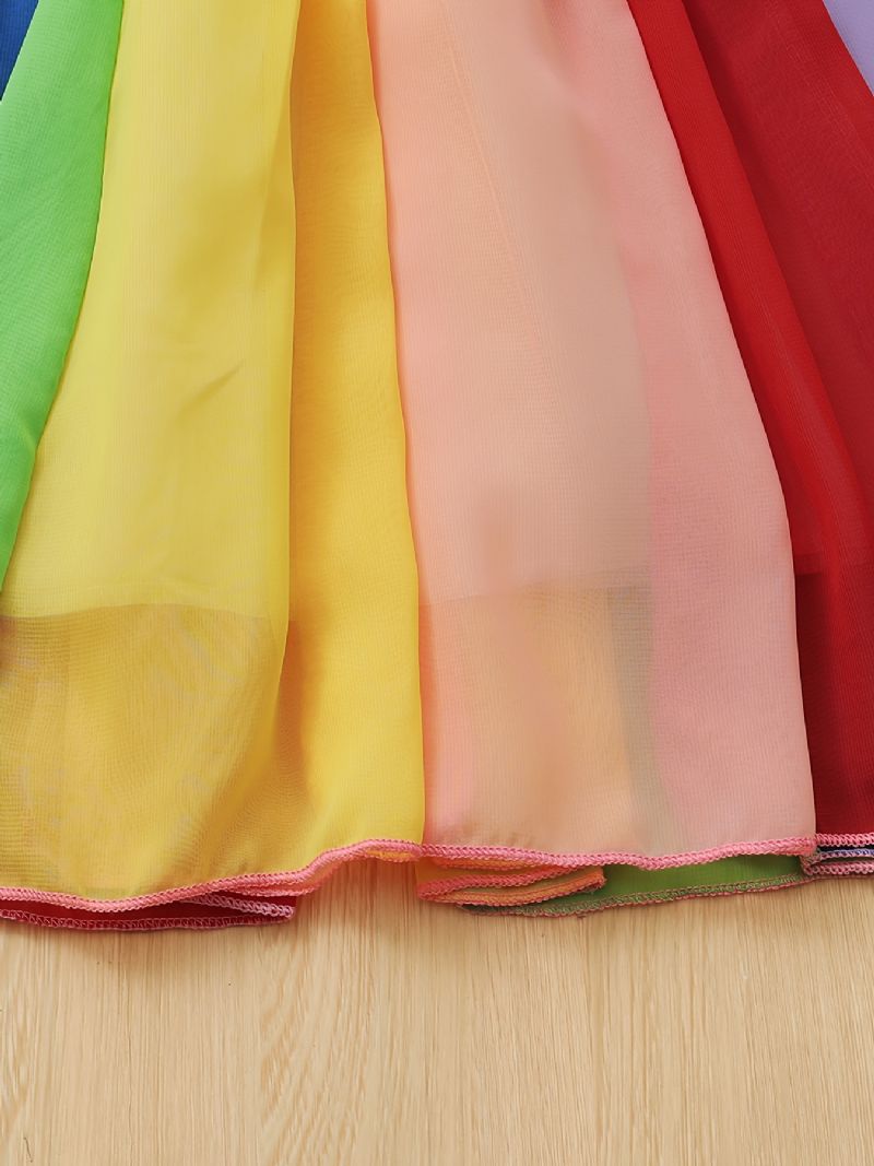 Piger Ærmeløs Strop Regnbuefarve Patchworkkjole Børnetøj