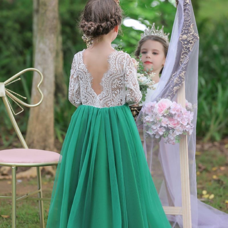 Piger Blonde Brudekjole Broderede Blomsterprinsesse Sparkle Tyl Fødselsdagsfest Kjoler