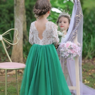 Piger Blonde Brudekjole Broderede Blomsterprinsesse Sparkle Tyl Fødselsdagsfest Kjoler