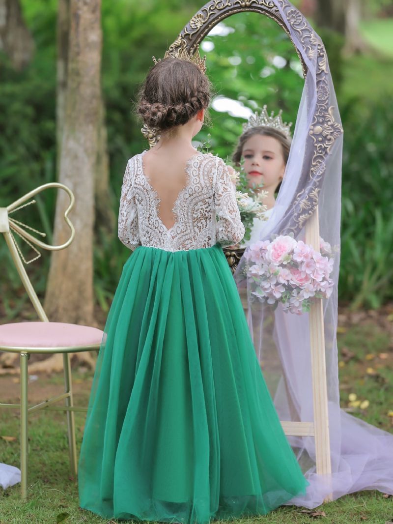 Piger Blonde Brudekjole Broderede Blomsterprinsesse Sparkle Tyl Fødselsdagsfest Kjoler