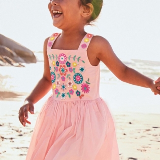 Piger Broderet Blomstret Pink Slip Dress