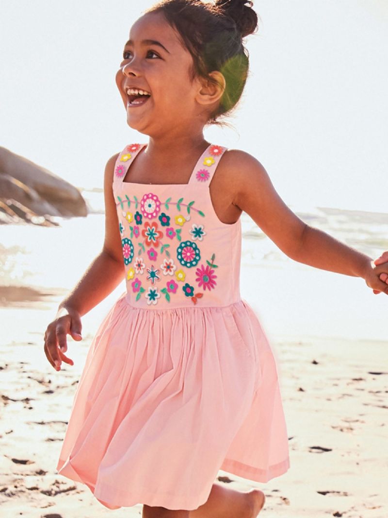 Piger Broderet Blomstret Pink Slip Dress