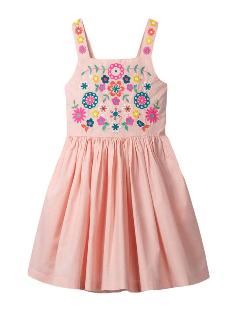 Piger Broderet Blomstret Pink Slip Dress