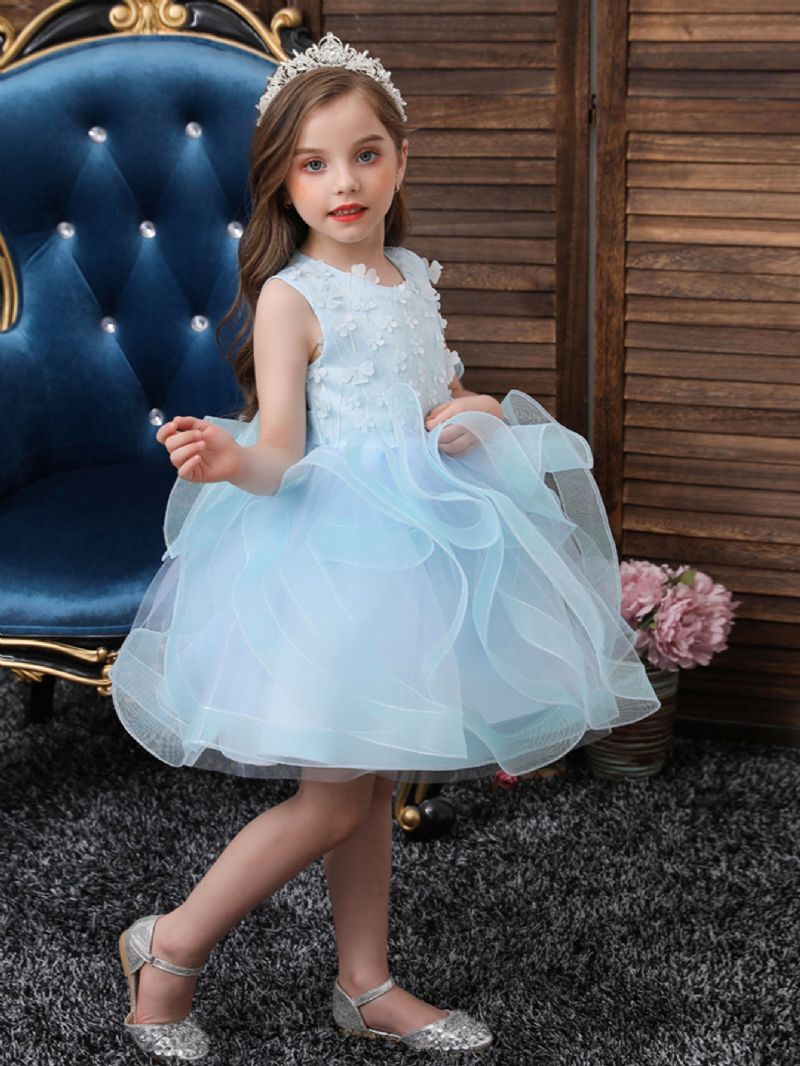 Piger Bryllup Prinsesse Fluffy Blomsterkjole Børnefødselsdagsfest Festspil Tutu Tyl Prinsessekjoler