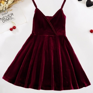 Piger Burgundy Velvet Spaghetti Stap Cami Dress Børnetøj