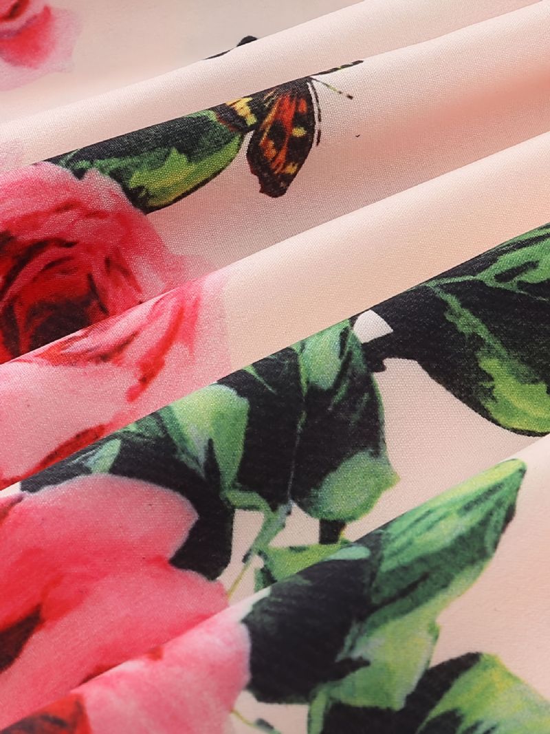 Piger Casual Elegant Stitching Kjole Flæsede Ribbet Sløjfe Blomsterprint Til Fest