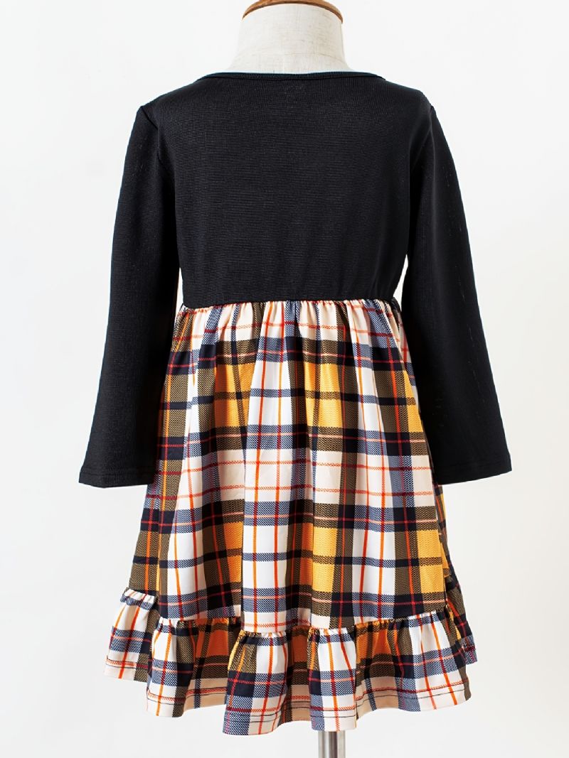 Piger Casual Gul Plaid Stitching Langærmet Kjole