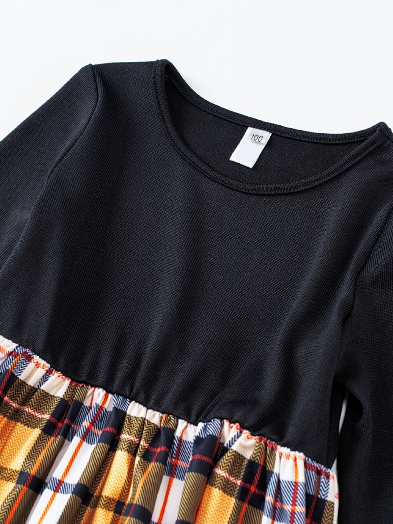 Piger Casual Gul Plaid Stitching Langærmet Kjole