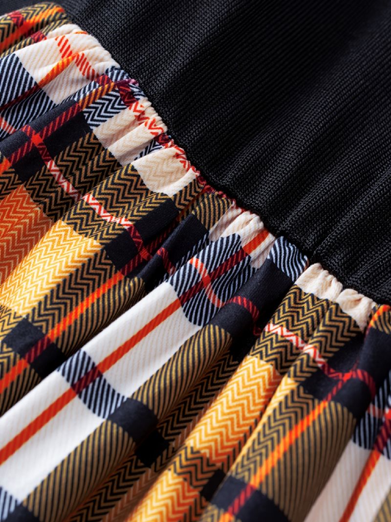 Piger Casual Gul Plaid Stitching Langærmet Kjole