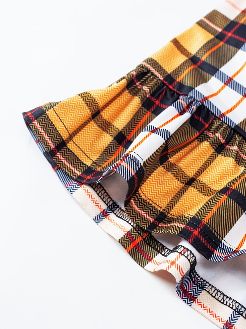 Piger Casual Gul Plaid Stitching Langærmet Kjole