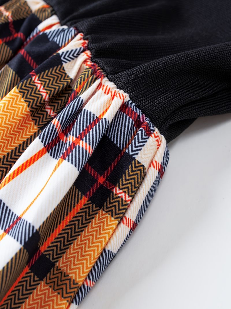 Piger Casual Gul Plaid Stitching Langærmet Kjole