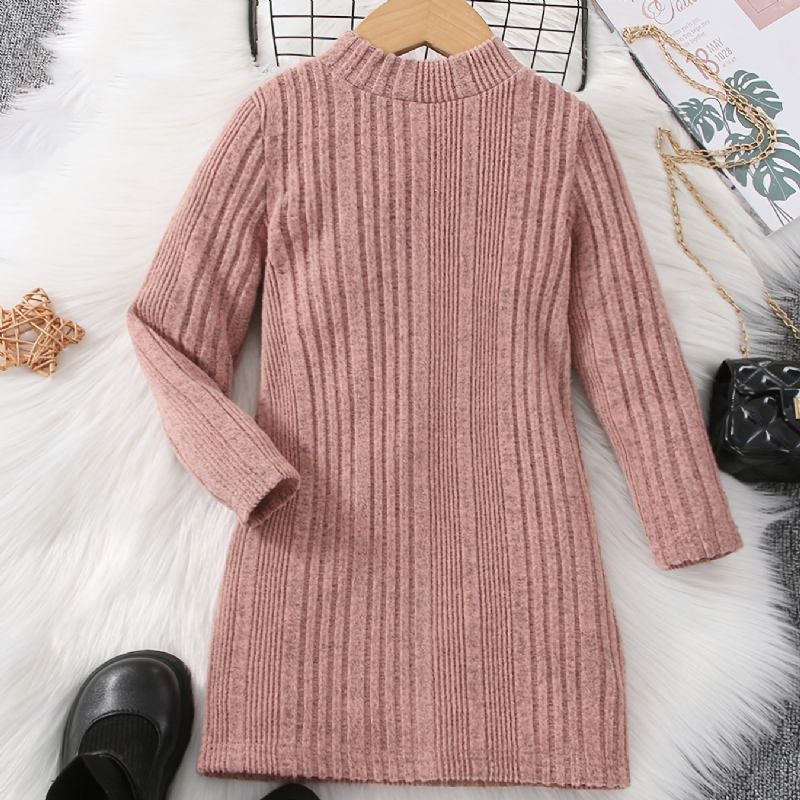 Piger Casual Strikket Termisk Rund Hals Sweater Kjole Til Vinter