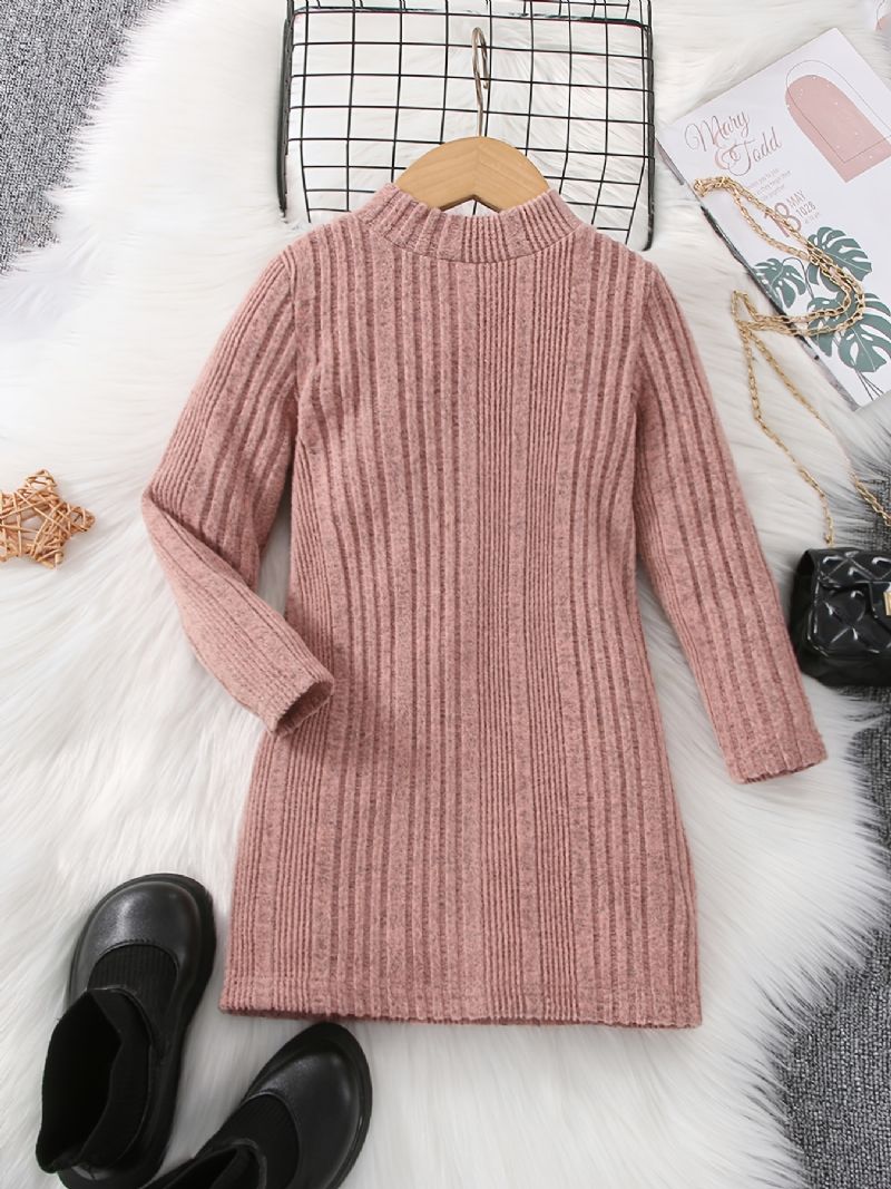Piger Casual Strikket Termisk Rund Hals Sweater Kjole Til Vinter