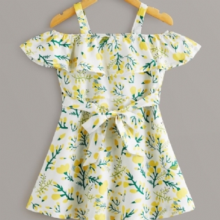 Piger Crop Sleeve Off Shoulder Kjole Med Blomsterprint