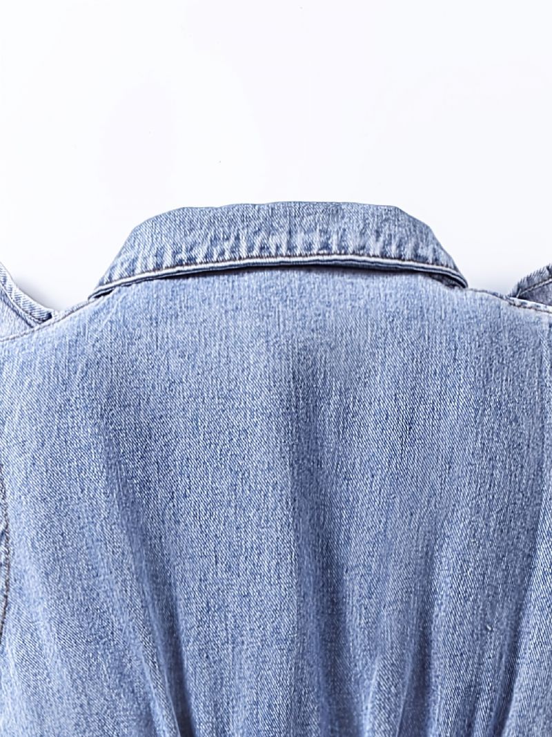 Piger Denim Kjole Ærmeløs Solid Flæsekjole Børnetøj