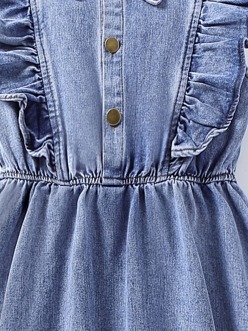 Piger Denim Kjole Ærmeløs Solid Flæsekjole Børnetøj
