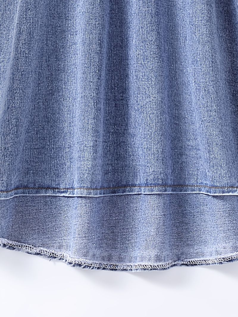 Piger Denim Kjole Ærmeløs Solid Flæsekjole Børnetøj