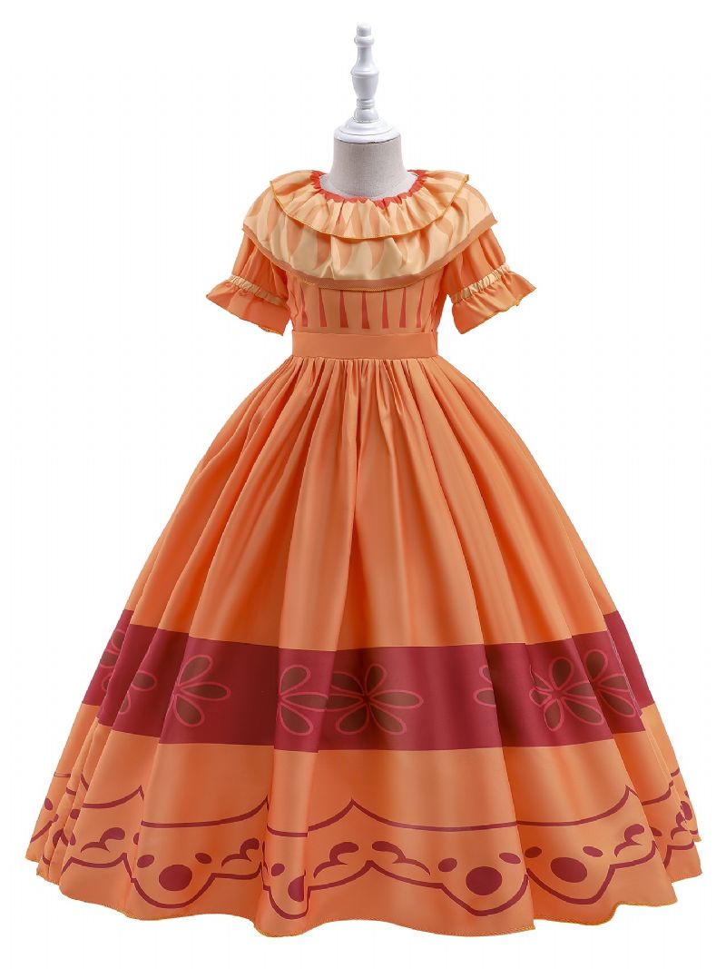 Piger Elegant Gorgeous Ruffled Dress Costume For Performance Party Orange
