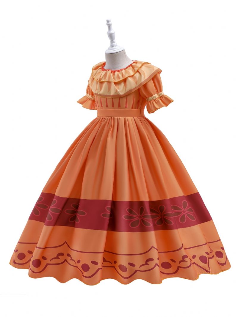 Piger Elegant Gorgeous Ruffled Dress Costume For Performance Party Orange