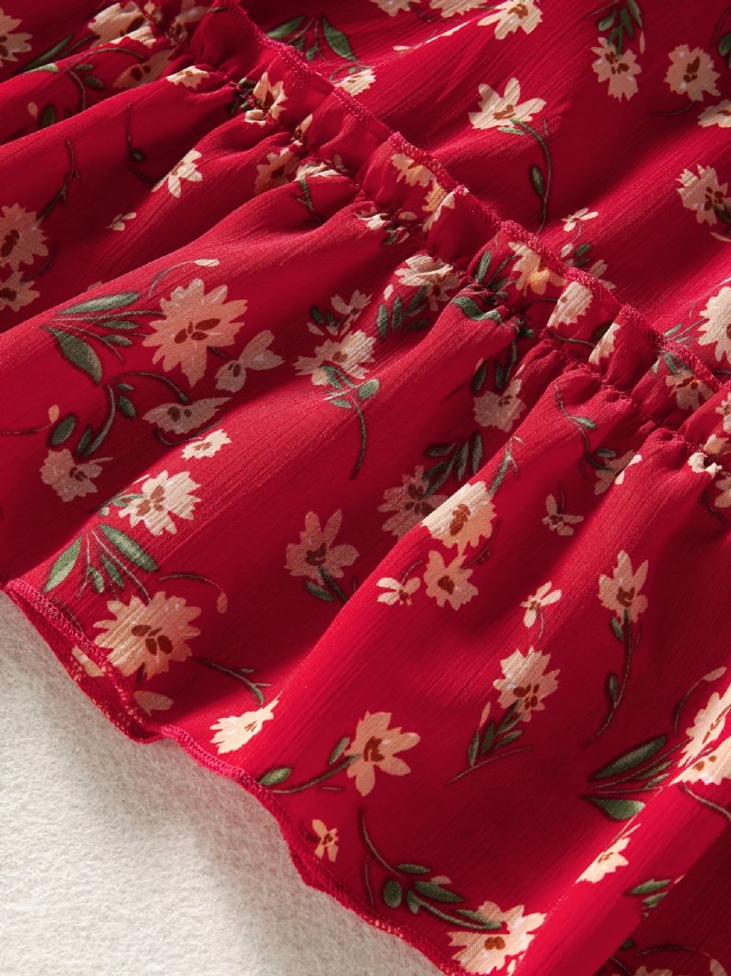 Piger Elegant Sød Blomstertryk Flæser Kjole Ærmeløs Sød Casual Ditsy
