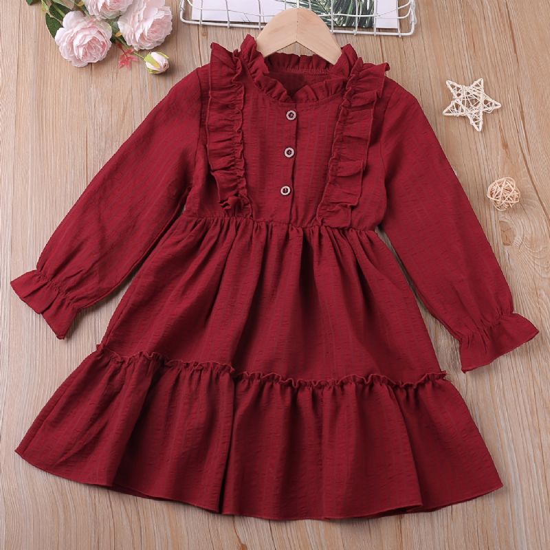 Piger Flare Ruffle Sleeve Solid Kjole Børnetøj