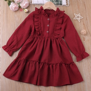 Piger Flare Ruffle Sleeve Solid Kjole Børnetøj