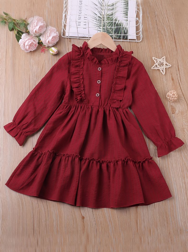 Piger Flare Ruffle Sleeve Solid Kjole Børnetøj