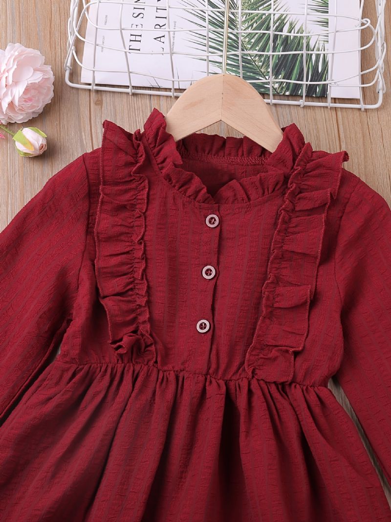 Piger Flare Ruffle Sleeve Solid Kjole Børnetøj