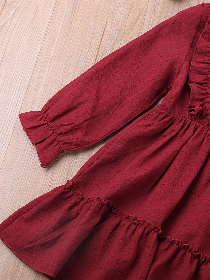 Piger Flare Ruffle Sleeve Solid Kjole Børnetøj
