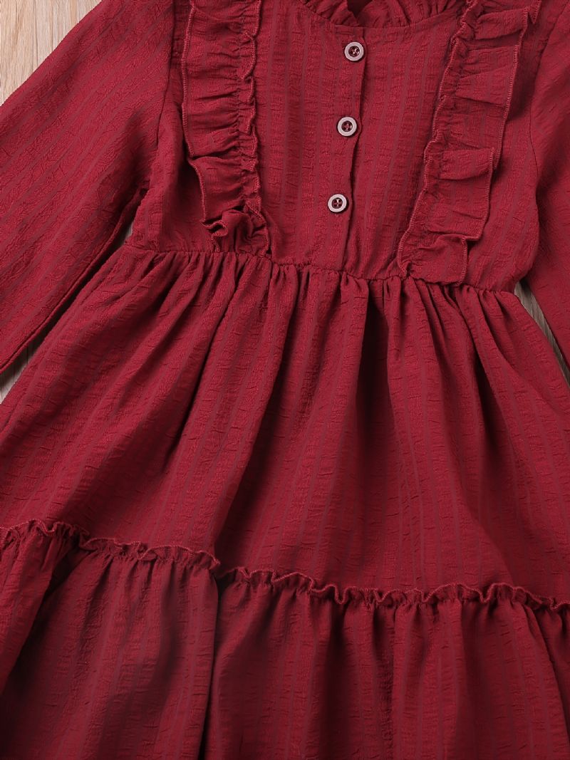 Piger Flare Ruffle Sleeve Solid Kjole Børnetøj