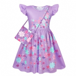 Piger Flyvende Ærmer Prinsesse Kjole Blomster Print Kostume Dress Up Fødselsdagsfest Juletøj Børnetøj