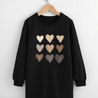 Piger Heart Print Sweatshirt Kjole Langærmet Crew Neck Dress Børnetøj