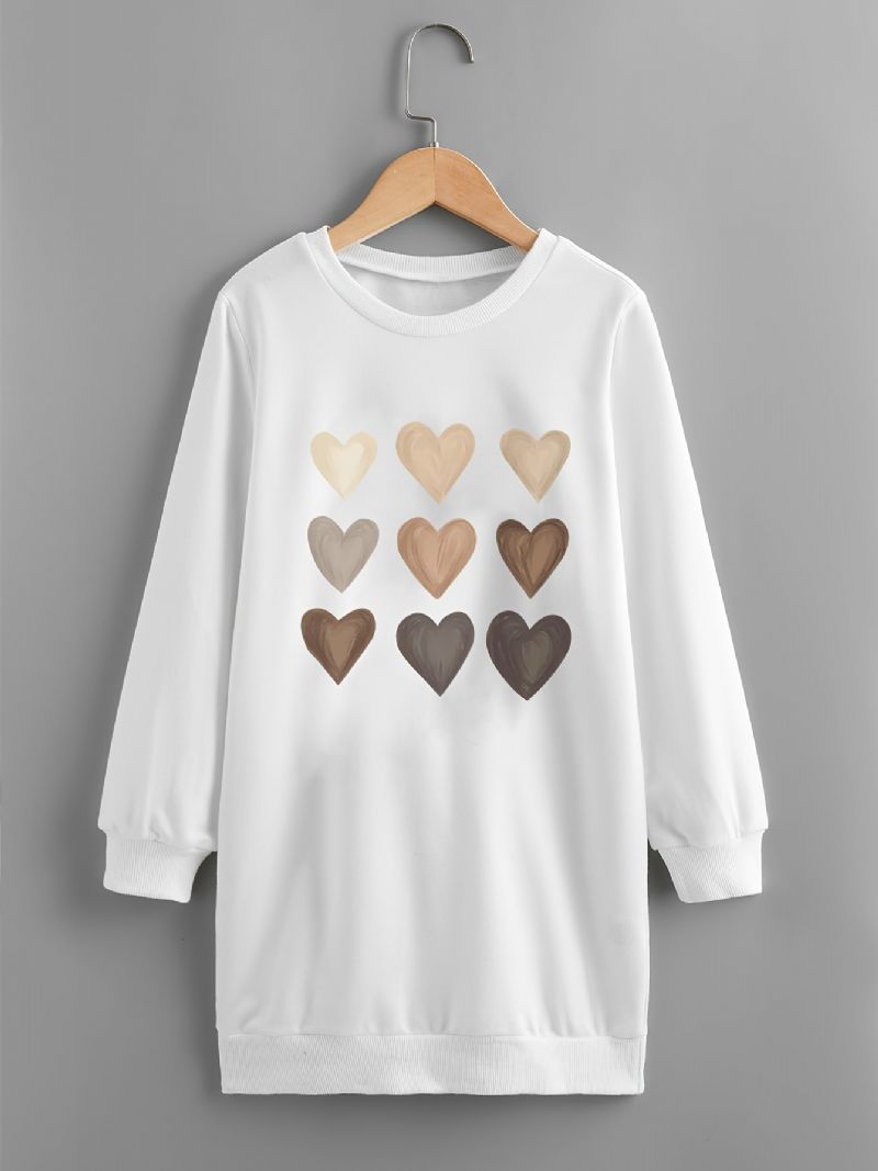 Piger Heart Print Sweatshirt Kjole Langærmet Crew Neck Dress Børnetøj