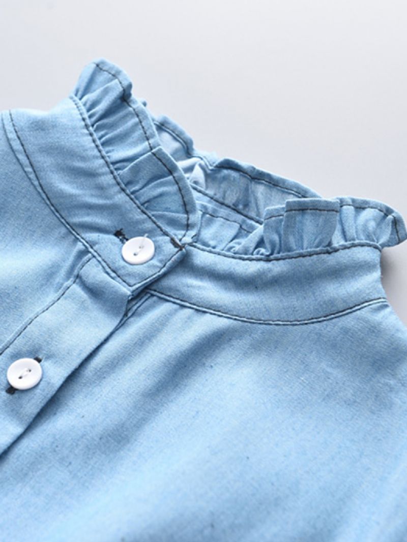Piger Kjole Casual Denim Top Patchwork Mesh Nederdel