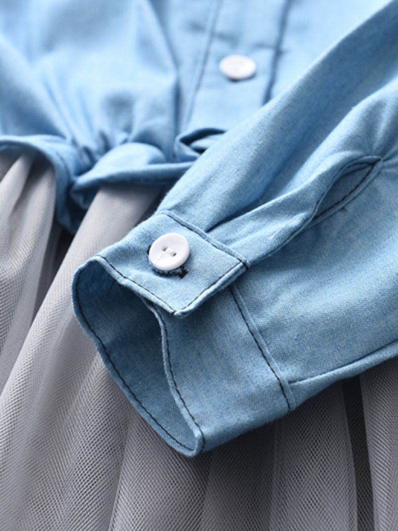 Piger Kjole Casual Denim Top Patchwork Mesh Nederdel